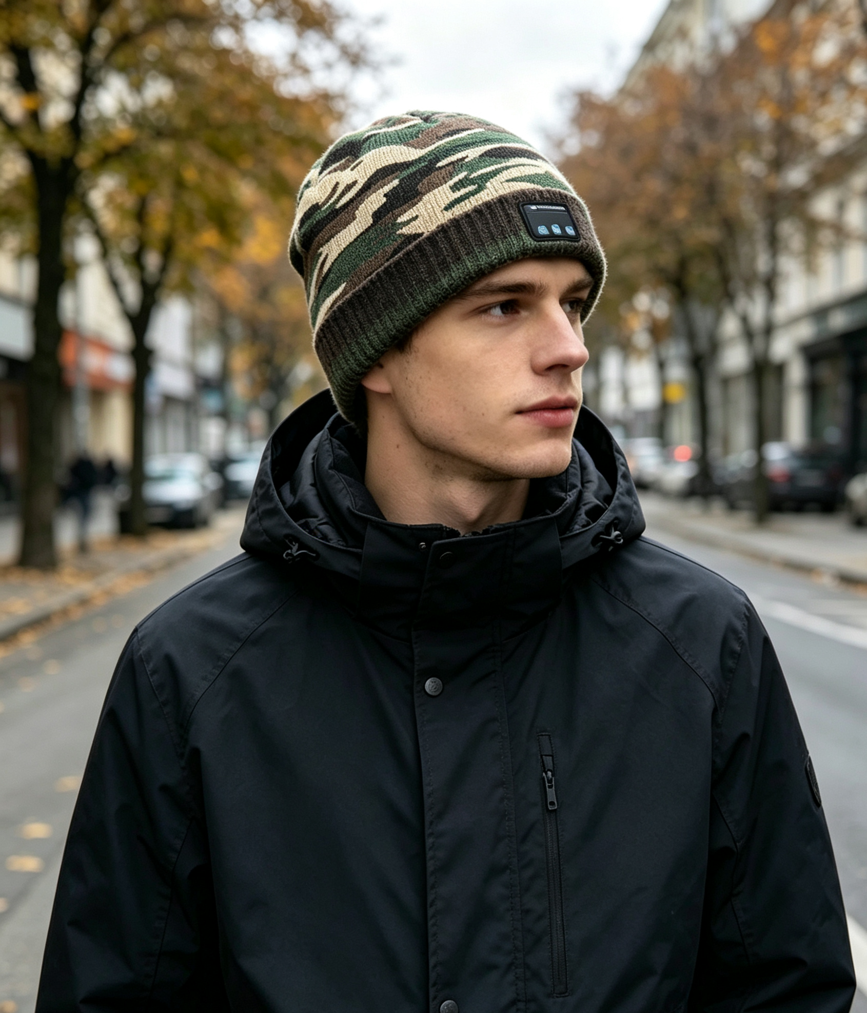 Camouflage winter bluetooth audio beanie hat