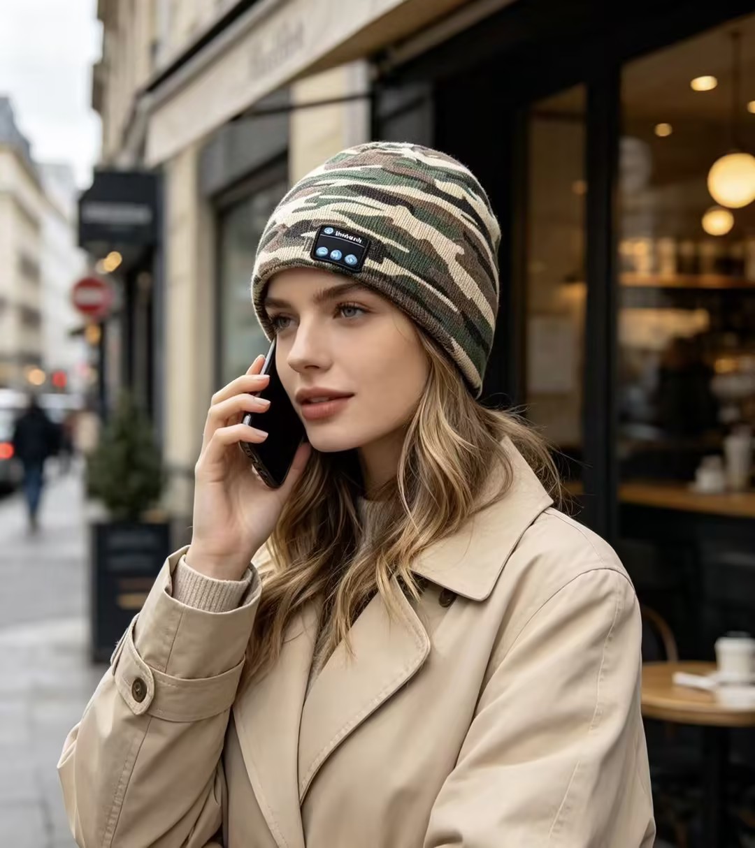 Camouflage bluetooth beanie women winter hat